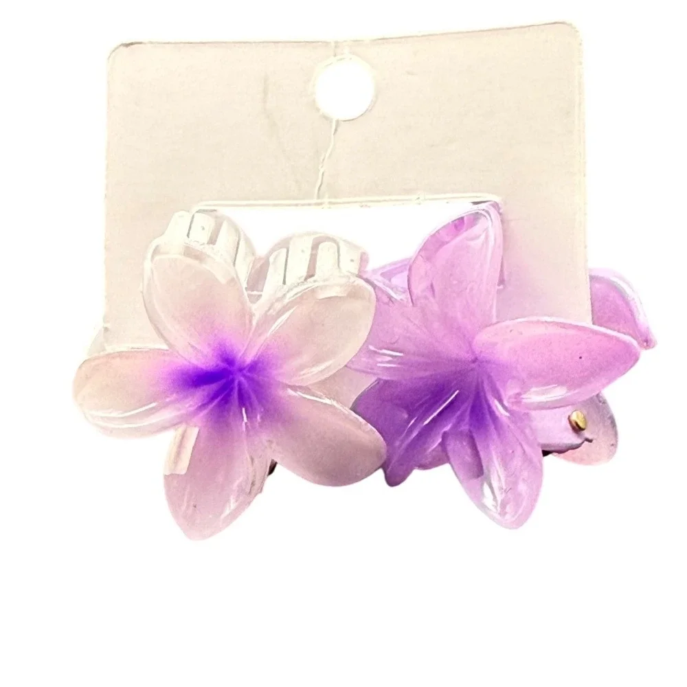2pc‎ Purple Flower Hair Claw Clips Tropical Plumeria Hibiscus Floral Accessories